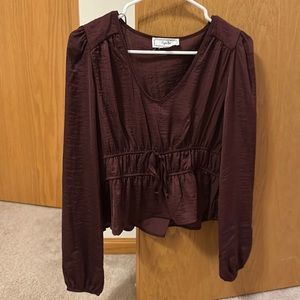 Burgundy peplum tie blouse